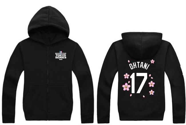 Men's Los Angeles Dodgers #17 Shohei Ohtani Black 2025 Tokyo Series Full-Zip Hoodie