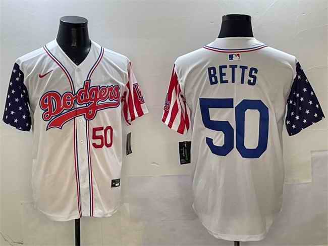 Men's Los Angeles Dodgers #50 Mookie Betts White Limited Stitched Baseball Jersey