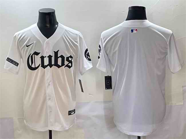 Men's Chicago Cubs Blank White 'Gothic North Side Edition' Vapor Premier Limited Stitched Baseball Jersey
