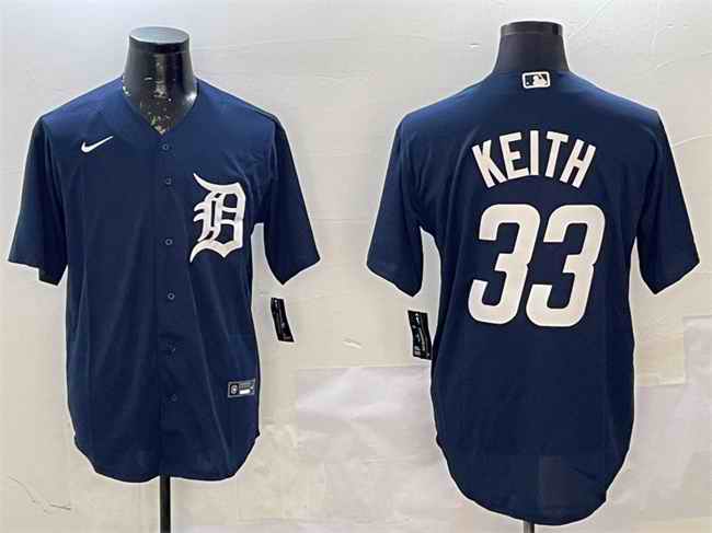 Men's Detroit Tigers #33 Colt Keith Navy Cool Base Stitched Baseball Jersey