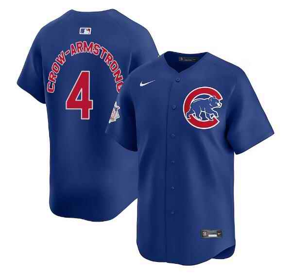 Men's Chicago Cubs #4 Pete Crow-Armstrong Royal Limited Stitched Baseball Jersey