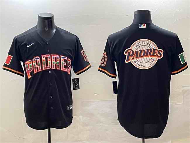 Men's San Diego Padres Team Big Logo Black Mexico Cool Base Stitched Baseball Jersey