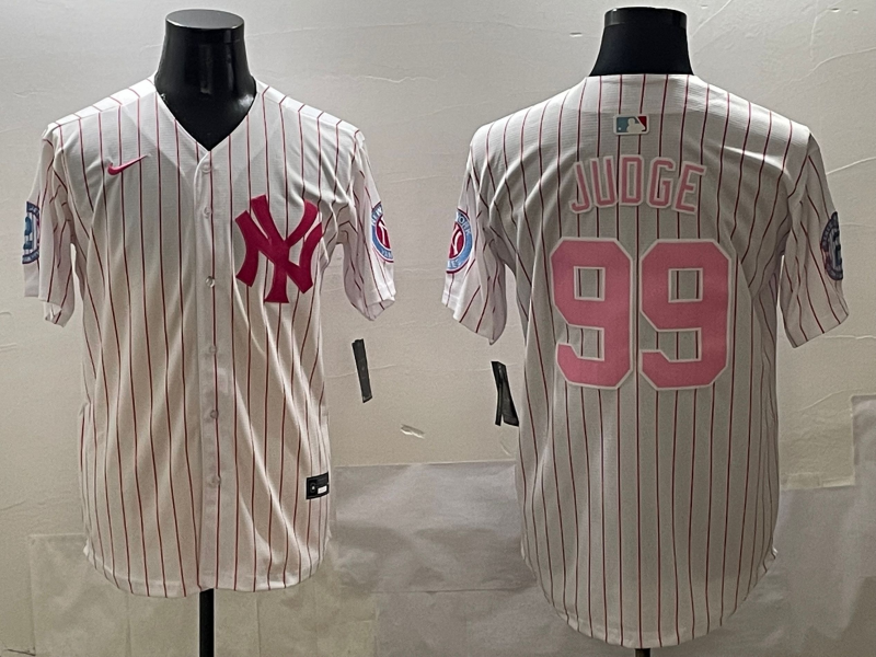 Men's New York Yankees #99 Aaron Judge Pink With Patch Limited Stitched Baseball Jersey