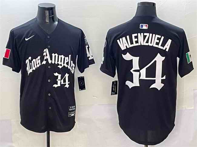 Men's Los Angeles Dodgers #34 Fernando Valenzuela Black Mexico 2025 LA Gothic Style With Fernando Patch Vapor Premier Limited Stitched Baseball Jersey