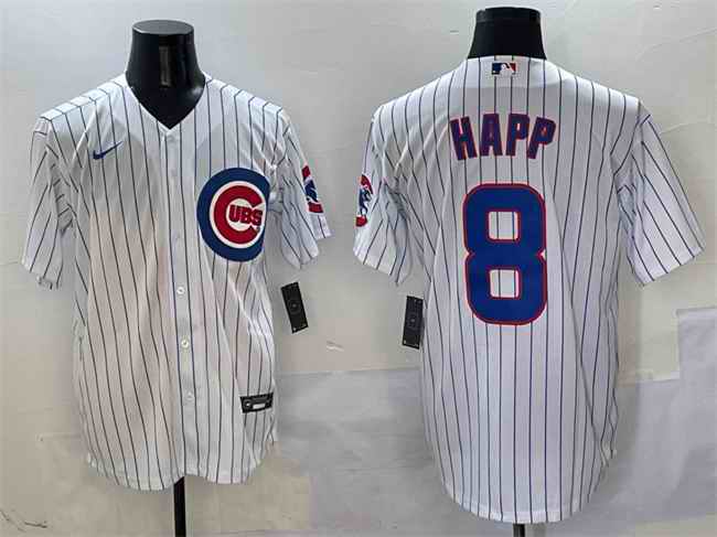 Men's Chicago Cubs #8 Ian Happ White Cool Base Stitched Baseball Jersey