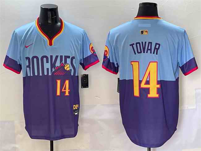 Men's Colorado Rockies #14 Ezequiel Tovar Purple/Light Blue 2025 City Connect Limited Stitched Baseball Jersey