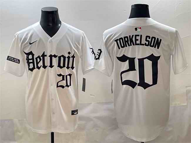 Men's Detroit Tigers #20 Spencer Torkelson White 'Motor Gothic Edition' Vapor Premier Limited Stitched Baseball Jersey