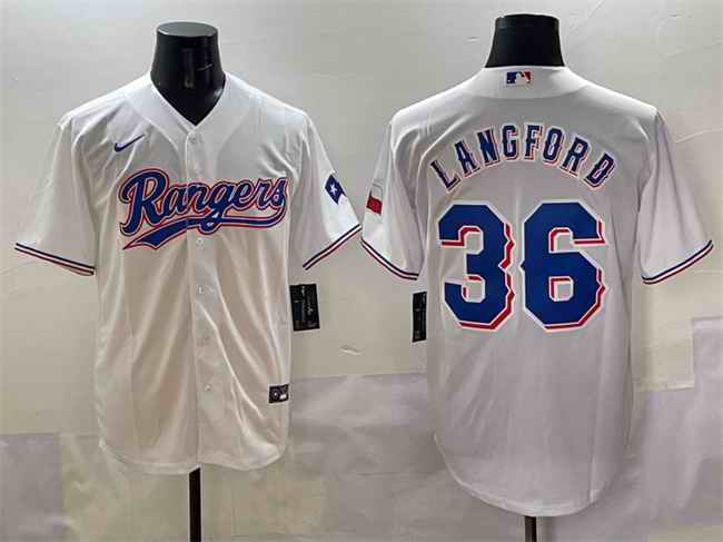 Men's Texas Rangers #36 Wyatt Langford White Cool Base Stitched Baseball Jersey