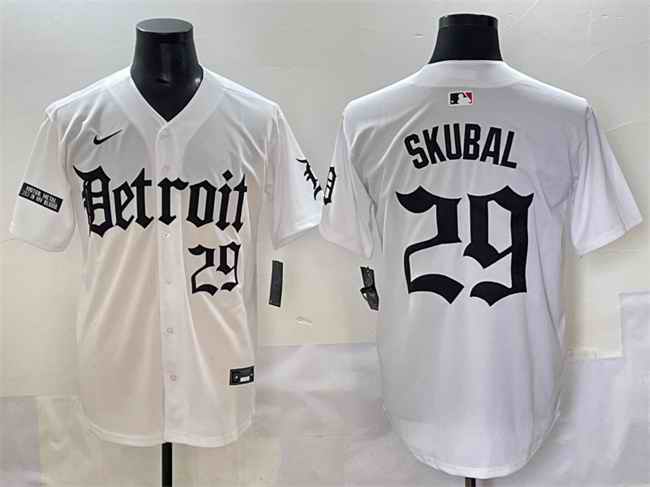 Men's Detroit Tigers #29 Tarik Skubal White 'Motor Gothic Edition' Vapor Premier Limited Stitched Baseball Jersey