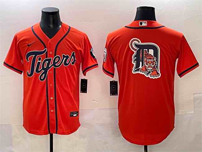 Men's Detroit Tigers Team Big Logo Orange With Patch Cool Base Stitched Baseball Jersey