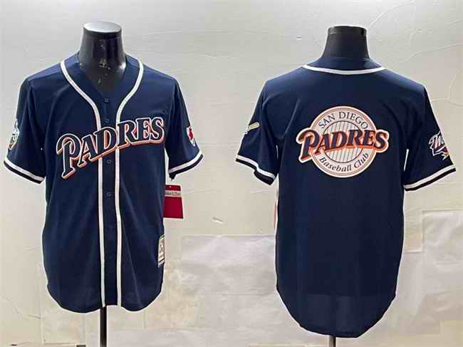 Men's San Diego Padres Tan Team Big Logo Navy 1998 World Series Cool Base Stitched Baseball Jersey