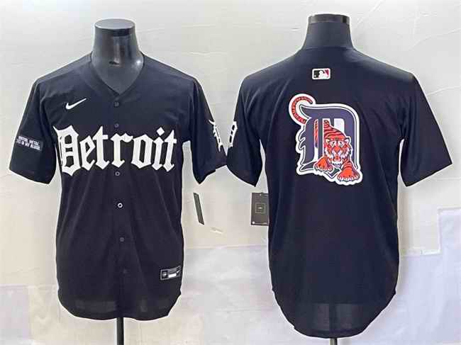 Men's Detroit Tigers Team Big Logo Black 'Motor Gothic Edition' Vapor Premier Limited Stitched Baseball Jersey