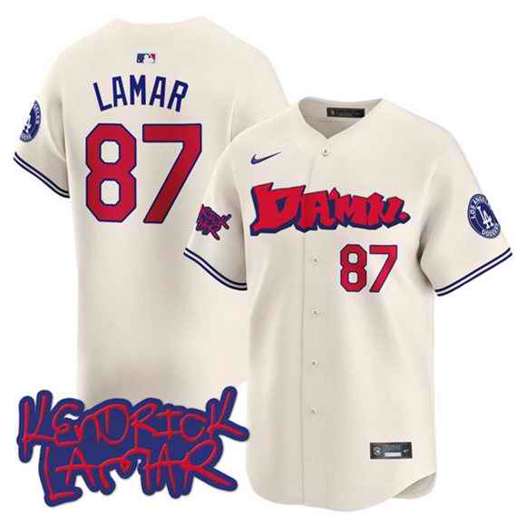 Men's Los Angeles Dodgers #87 Kendrick Lamar Cream Limited Stitched Baseball Jersey