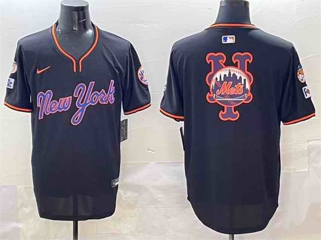 Men's New York Mets Team Big Logo Black 2025 Spring Training Stitched Baseball Jersey