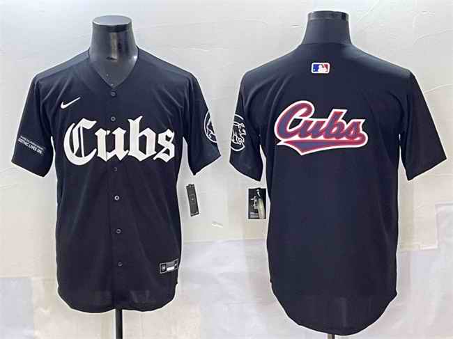 Men's Chicago Cubs Team Big Logo Black 'Gothic North Side Edition' Vapor Premier Limited Stitched Baseball Jersey