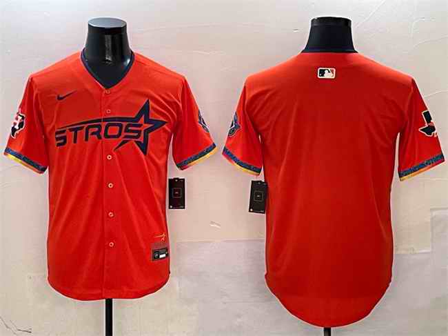 Men's Houston Astros Blank Orange 2025 City Connect With Texas Patch Limited Stitched Baseball Jersey