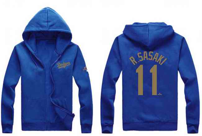 Men's Los Angeles Dodgers #11 Roki Sasaki Royal Gold 2024 World Series Champions Full-Zip Hoodie