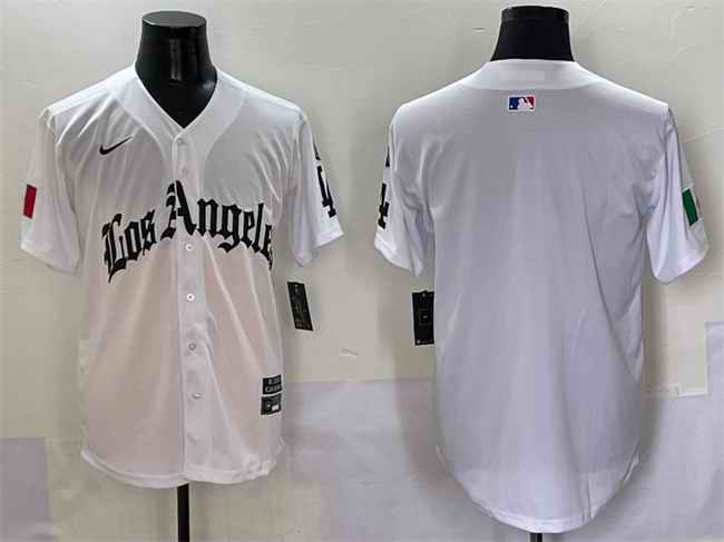 Men's Los Angeles Dodgers Blank White Mexico 2025 LA Gothic Style With Fernando Patch Vapor Premier Limited Stitched Baseball Jersey