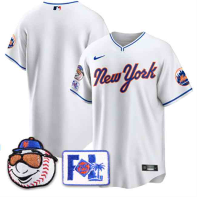 Men's New York Mets Blank White 2025 Spring Training Stitched Baseball Jersey