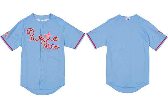 Men's Puerto Rico Alt 2 Blue Stitched Baseball Jersey