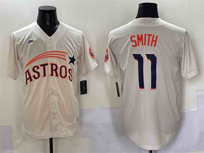 Men's Houston Astros #11 Cam Smith Cream Throwback Cooperstown Collection Limited Stitched Baseball Jersey
