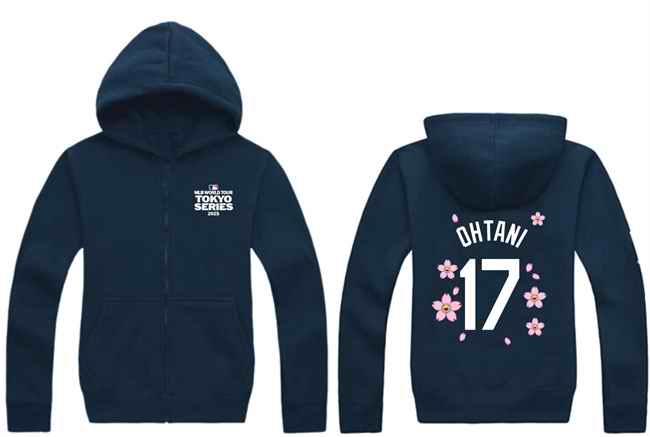 Men's Los Angeles Dodgers #17 Shohei Ohtani Navy 2025 Tokyo Series Full-Zip Hoodie