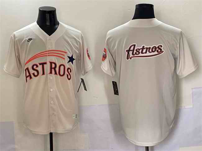 Men's Houston Astros Team Big Logo Cream Throwback Cooperstown Collection Limited Stitched Baseball Jersey 003