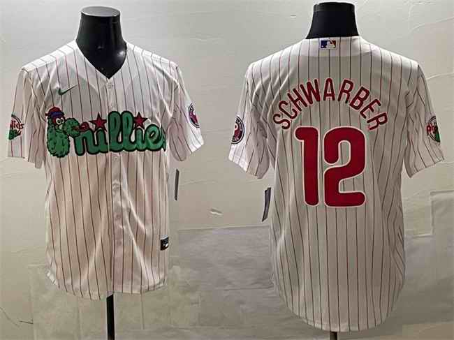 Men's Philadelphia Phillies #12 Kyle Schwarber White Phanatic Cool Base Stitched Jersey