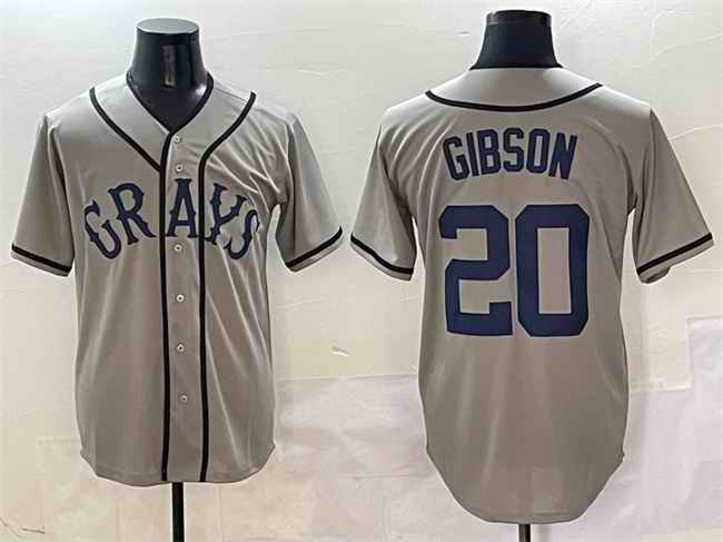 Men's Homestead Grays #20 Josh Gibson Gray Stitched Baseball Jersey