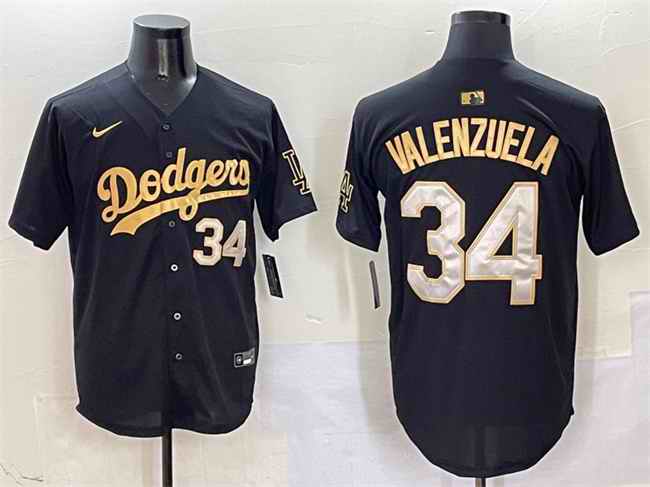 Men's Los Angeles Dodgers #34 Fernando Valenzuela Black/Gold Limited Stitched Baseball Jersey