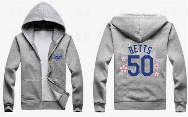 Men's Los Angeles Dodgers #50 Mookie Betts Gray 2025 Tokyo Series Full-Zip Hoodie