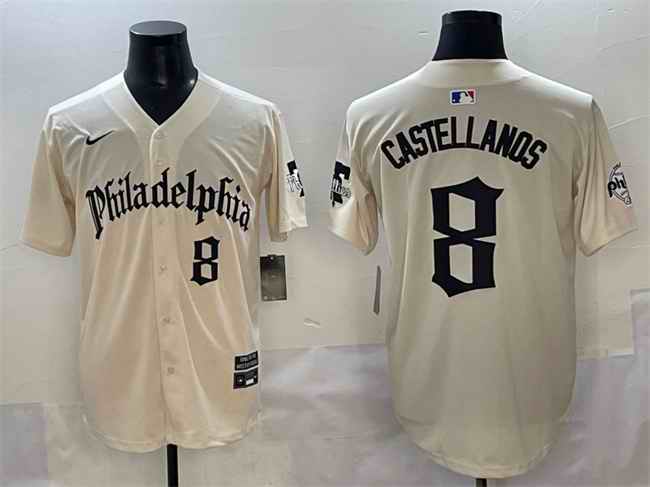 Men's Philadelphia Phillies #8 Nick Castellanos Cream Gothic Vapor Limited Stitched Jersey