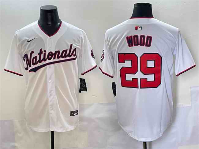 Men's Washington Nationals #29 James Wood White Home Limited  Stitched Baseball Jersey