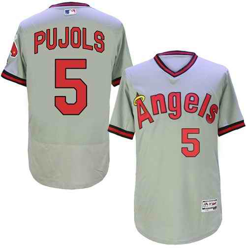 Angels of Anaheim #5 Albert Pujols Grey Flexbase Collection Cooperstown Stitched Jersey