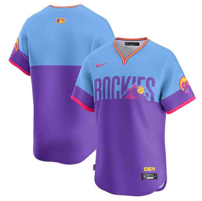 Men's Colorado Rockies Blank Purple/Light Blue 2025 City Connect Limited Stitched Baseball Jersey