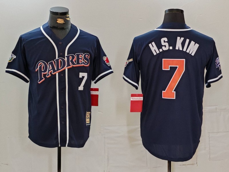 Men's San Diego Padres #7 Ha-Seong Kim Navy Cool Base Stitched Jersey
