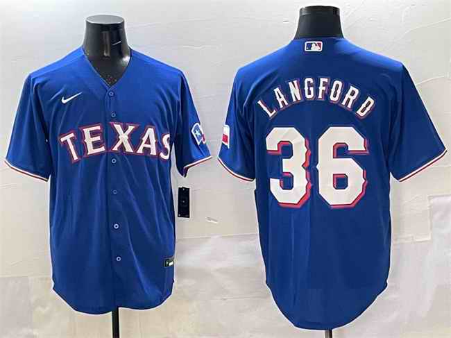 Men's Texas Rangers #36 Wyatt Langford Royal Cool Base Limited Stitched Baseball Jersey