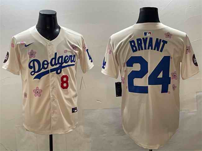 Men's Los Angeles Dodgers Front #8 Back #24 Kobe Bryant Cream 2025 Tokyo Series Limited Stitched Baseball Jersey