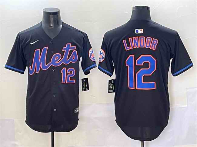 Men's New York Mets #12 Francisco Lindor Black Alternate Limited Stitched Baseball Jersey