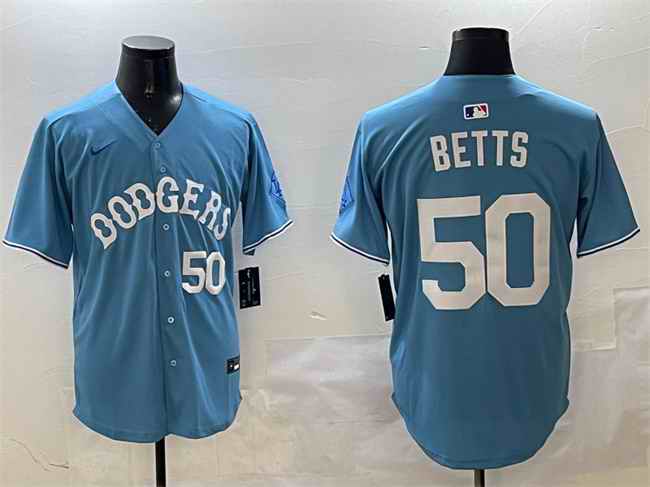 Men's Los Angeles Dodgers #50 Mookie Betts Light Blue Limited Stitched Baseball Jersey