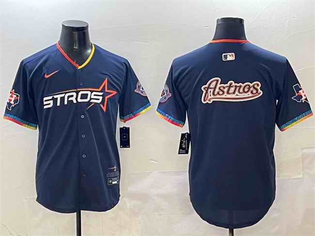 Men's Houston Astros Team Big Logo Navy 2025 City Connect With Texas Patch Limited Stitched Baseball Jersey 003
