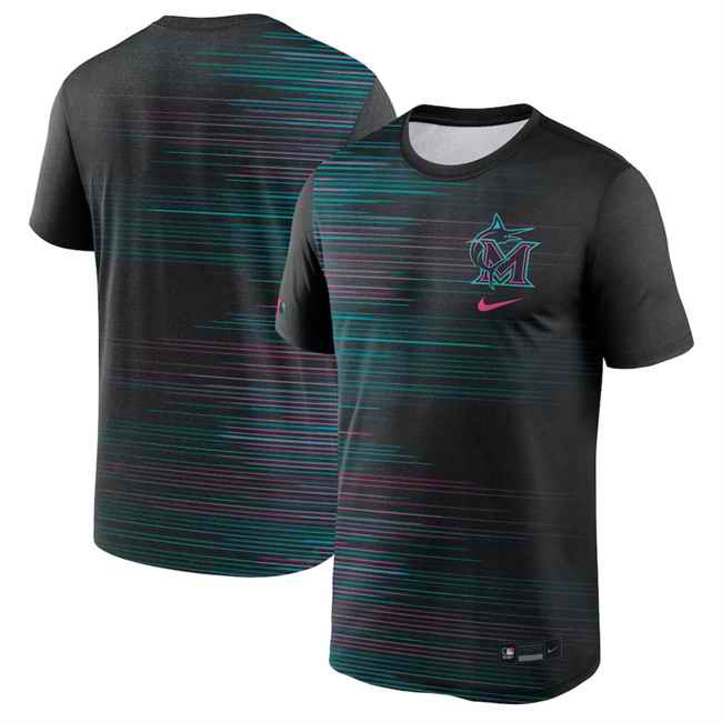 Men's Miami Marlins Black 2025 City Connect Collection Velocity Performance T-Shirt