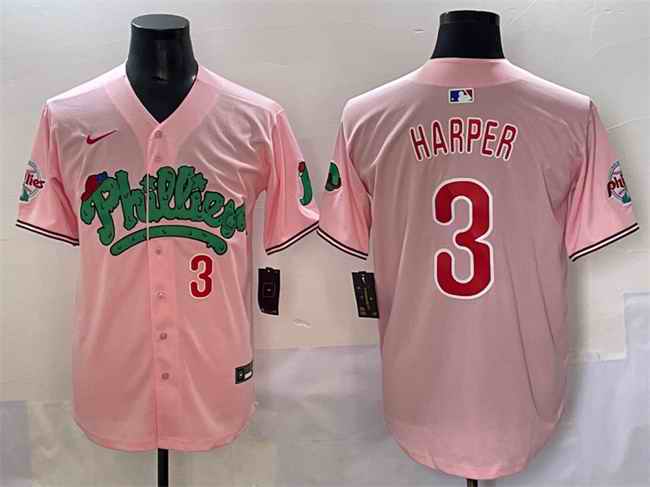 Men's Philadelphia Phillies #3 Bryce Harper Pink Phanatic Limited Stitched Jersey