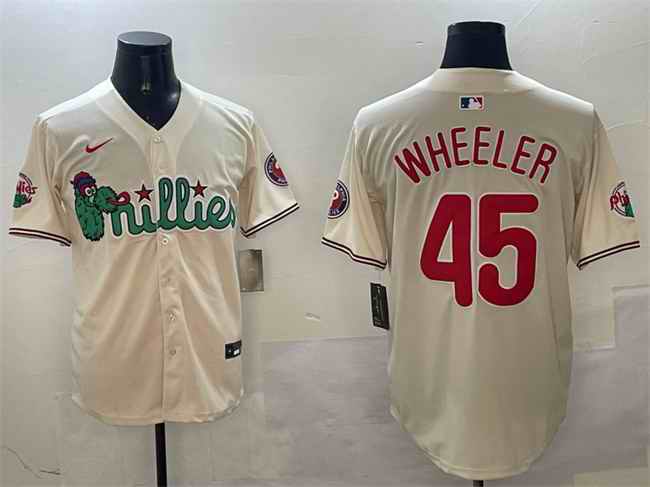 Men's Philadelphia Phillies #45 Zack Wheeler Cream Phanatic Limited Stitched Jersey