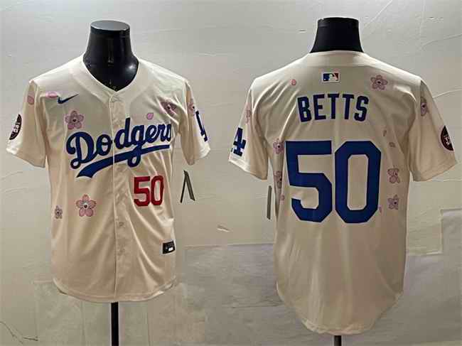 Men's Los Angeles Dodgers #50 Mookie Betts Cream 2025 Tokyo Series Limited Stitched Baseball Jersey