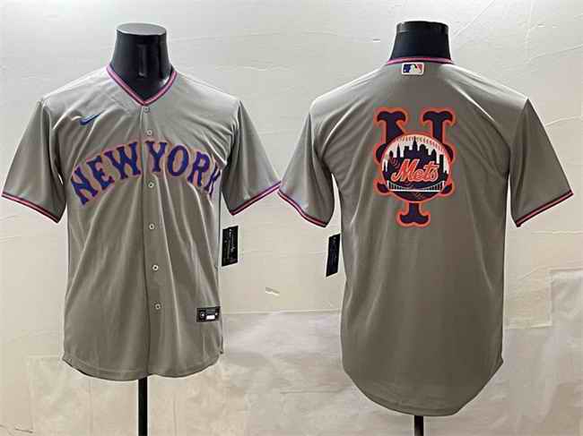 Men's New York Mets Team Big Logo Grey 2025 Limited Stitched Baseball Jersey