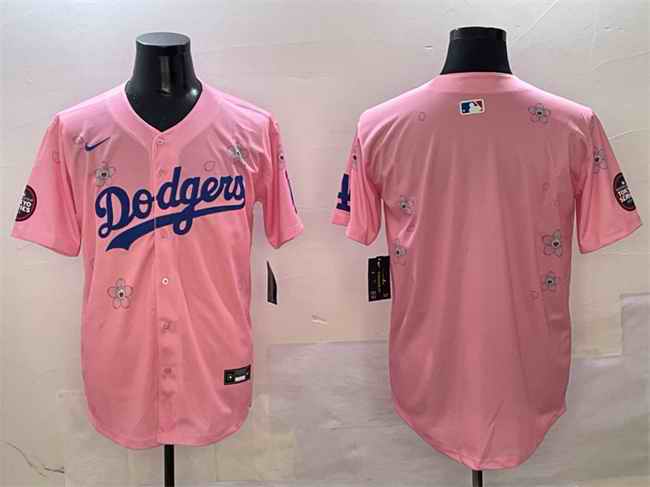 Men's Los Angeles Dodgers Blank Pink 2025 Tokyo Series Limited Stitched Baseball Jersey