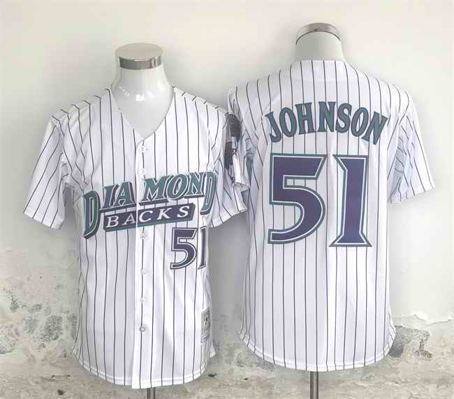 Men's Arizona Diamondbacks #51 Randy Johnson White Throwback Cool Base Stitched Jersey