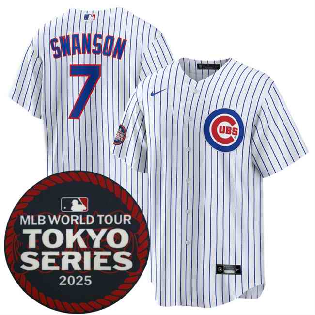 Men's Chicago Cubs #7 Dansby Swanson White 2025 World Tour: Tokyo Series Home Stitched Baseball Jersey