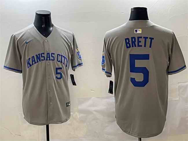 Men's Kansas City Royals #5 George Brett Grey 2024 Away Limited Stitched Baseball Jersey